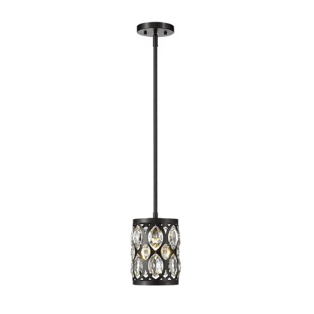 Z-LITE Dealey 1 Light Mini Pendant, Matte Black + Clear Crystal 6010MP-MB